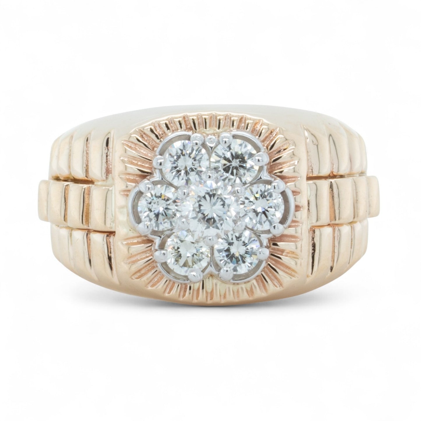 Rolex President Jubilee Style 14k Yellow Gold Diamond Cluster Ring 1.32ctw 10.25