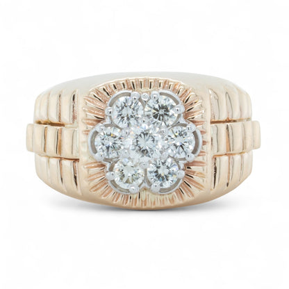 Rolex President Jubilee Style 14k Yellow Gold Diamond Cluster Ring 1.32ctw 10.25