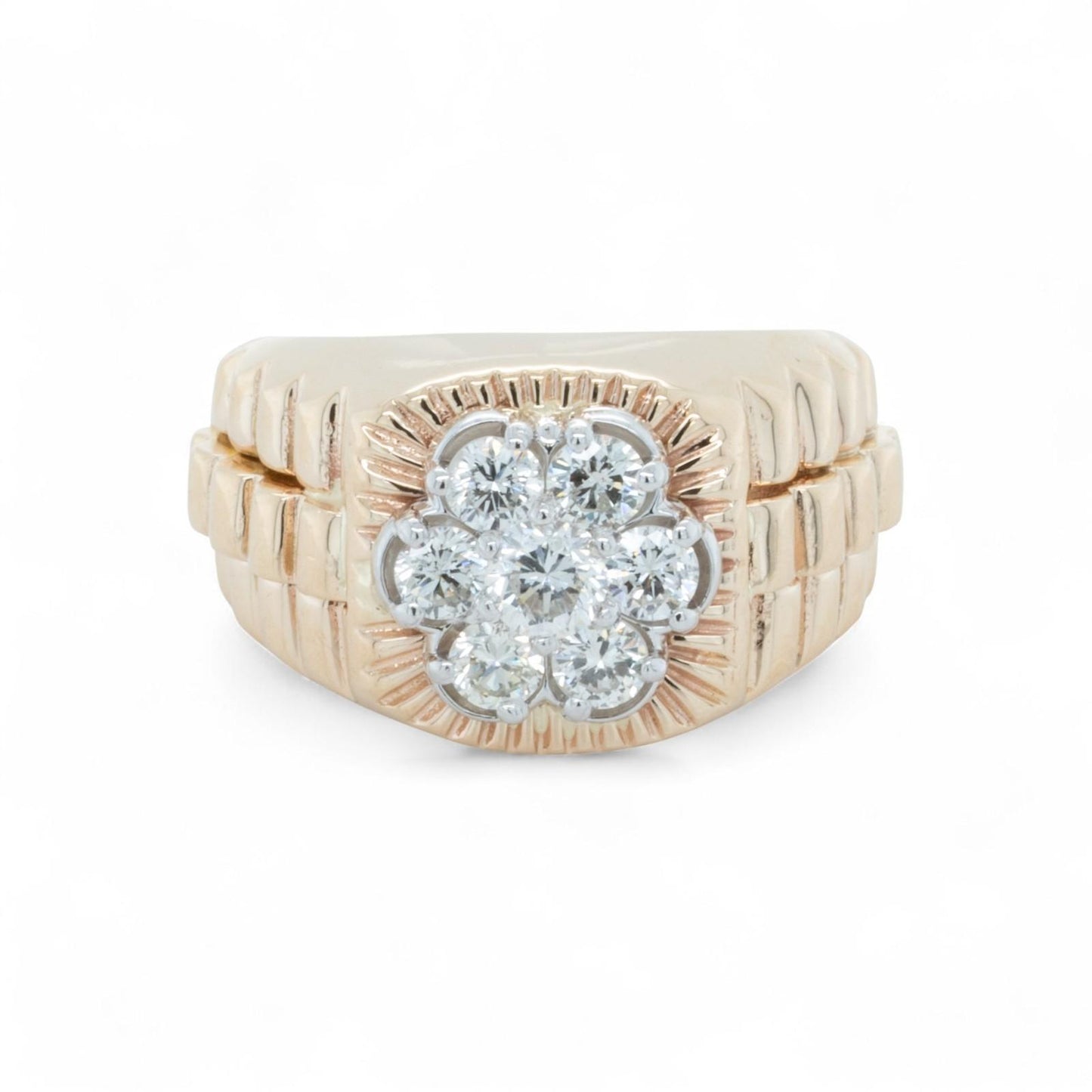 Rolex President Jubilee Style 14k Yellow Gold Diamond Cluster Ring 1.32ctw 10.25