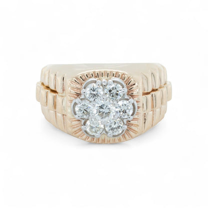 Rolex President Jubilee Style 14k Yellow Gold Diamond Cluster Ring 1.32ctw 10.25