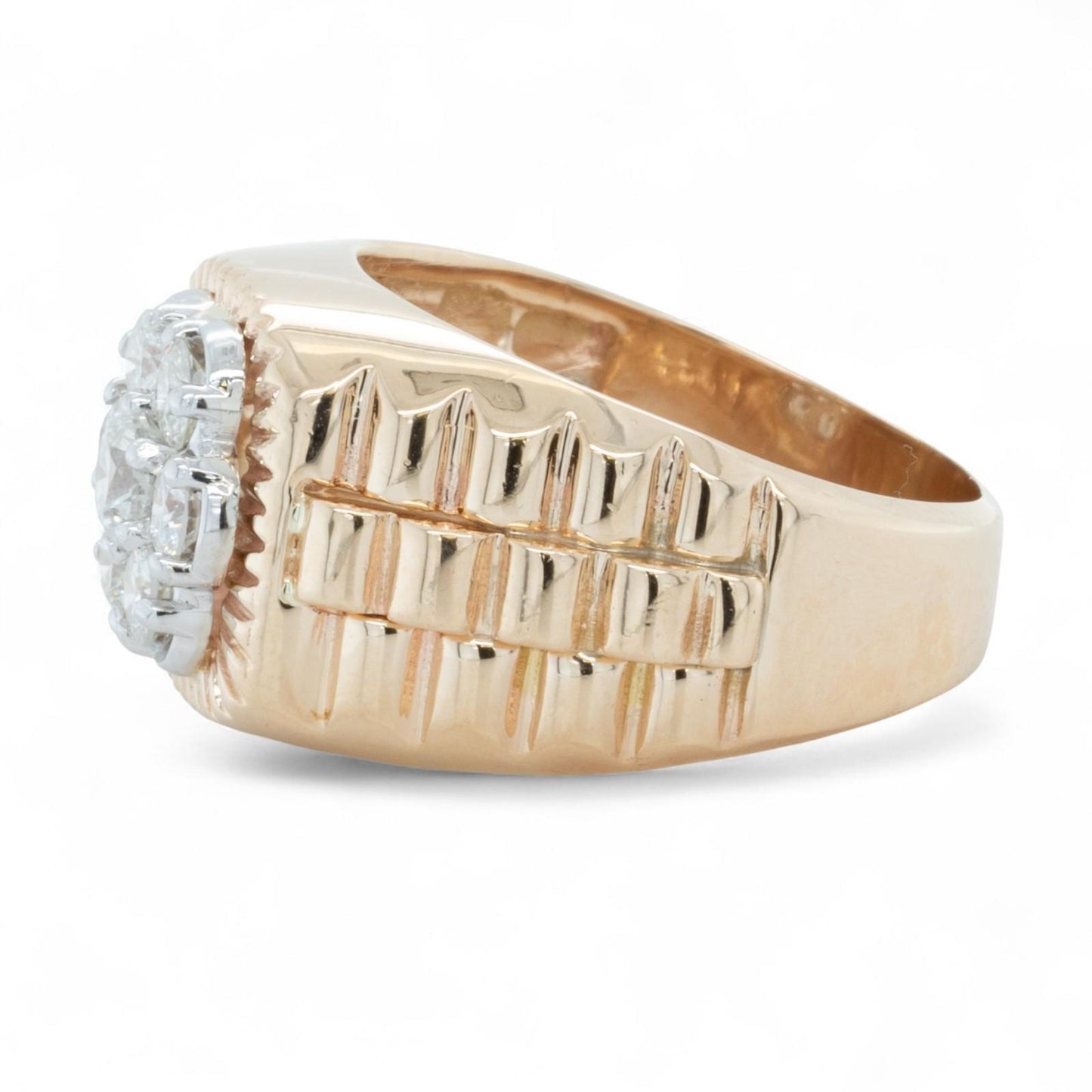 Rolex President Jubilee Style 14k Yellow Gold Diamond Cluster Ring 1.32ctw 10.25