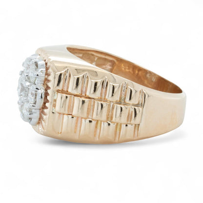 Rolex President Jubilee Style 14k Yellow Gold Diamond Cluster Ring 1.32ctw 10.25