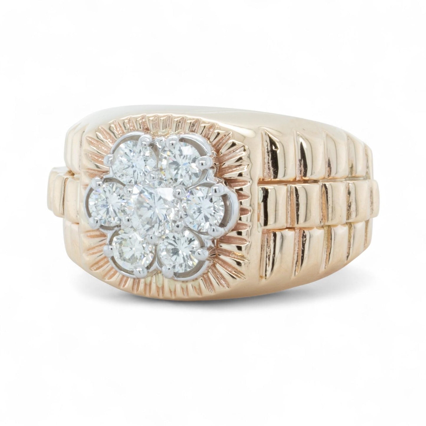 Rolex President Jubilee Style 14k Yellow Gold Diamond Cluster Ring 1.32ctw 10.25