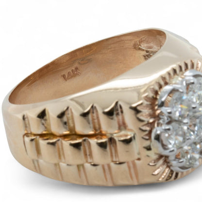 Rolex President Jubilee Style 14k Yellow Gold Diamond Cluster Ring 1.32ctw 10.25