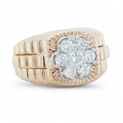 Rolex President Jubilee Style 14k Yellow Gold Diamond Cluster Ring 1.32ctw 10.25