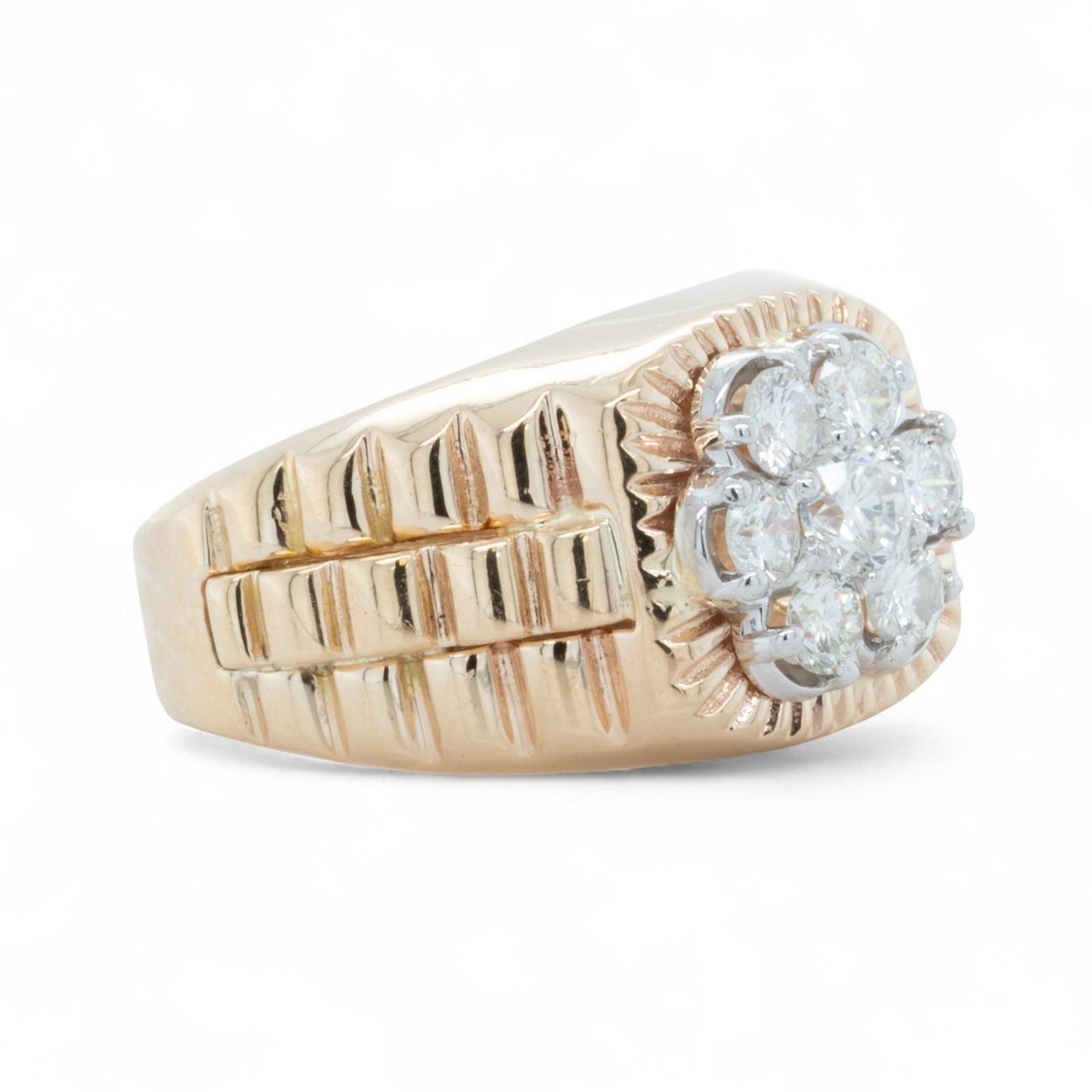 Rolex President Jubilee Style 14k Yellow Gold Diamond Cluster Ring 1.32ctw 10.25