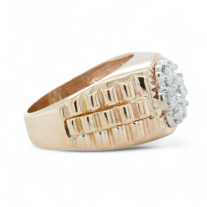 Rolex President Jubilee Style 14k Yellow Gold Diamond Cluster Ring 1.32ctw 10.25