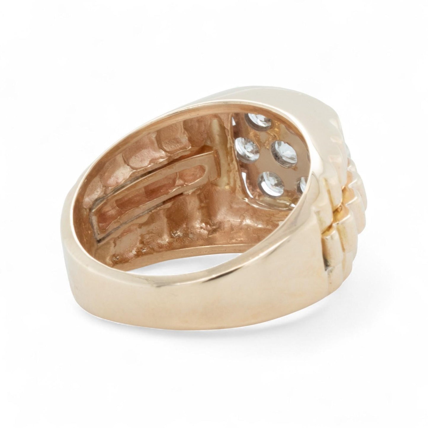 Rolex President Jubilee Style 14k Yellow Gold Diamond Cluster Ring 1.32ctw 10.25