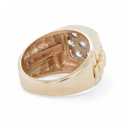 Rolex President Jubilee Style 14k Yellow Gold Diamond Cluster Ring 1.32ctw 10.25