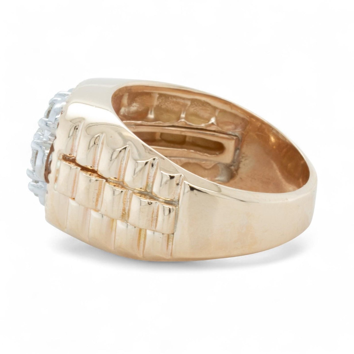 Rolex President Jubilee Style 14k Yellow Gold Diamond Cluster Ring 1.32ctw 10.25