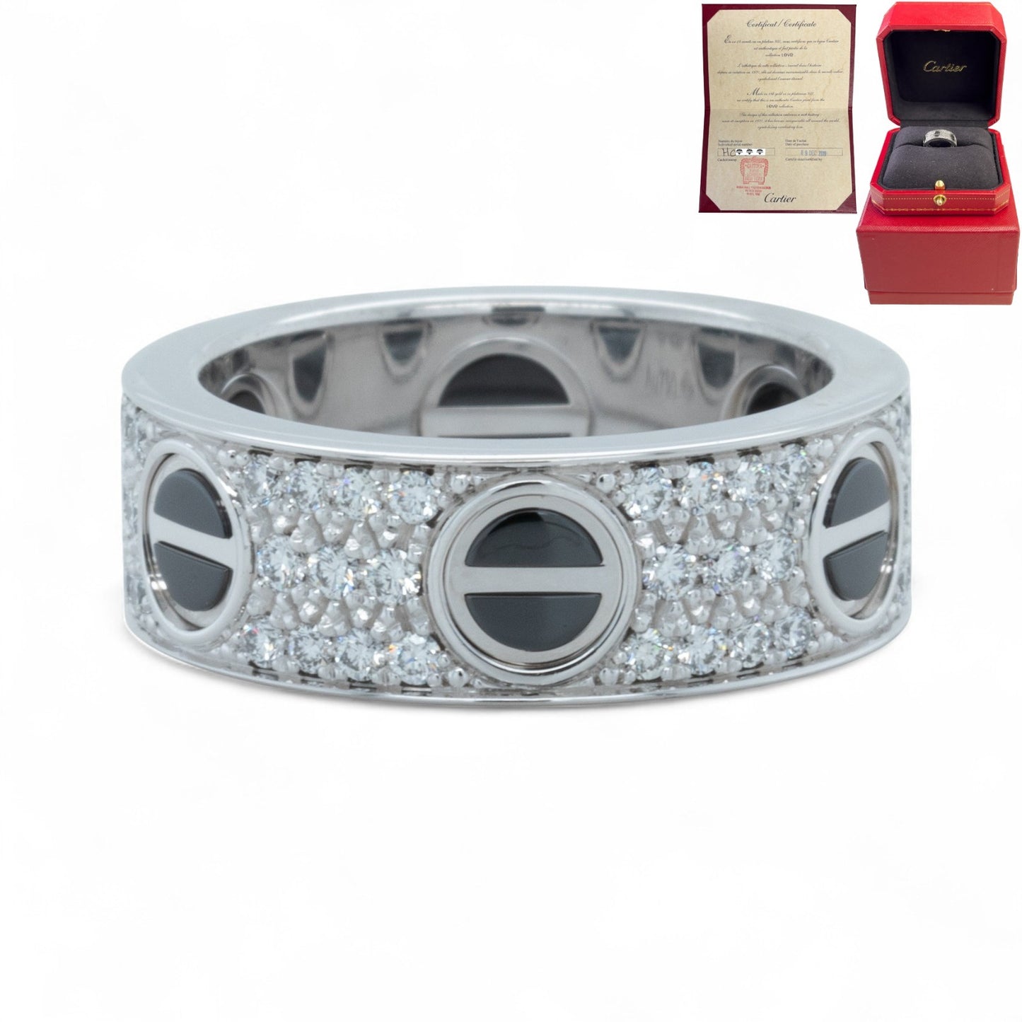 Cartier Love Ceramic Pave Diamond 18k White Gold Ring Size 48 US 4.5 BOX CERT