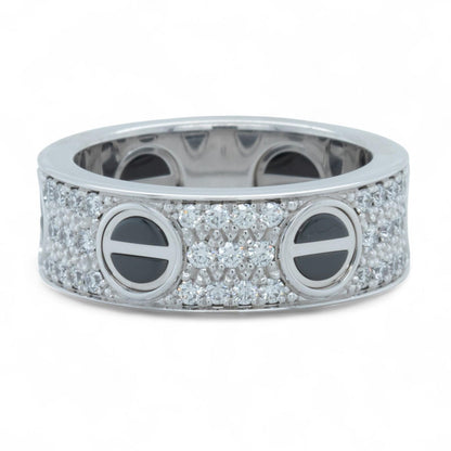 Cartier Love Ceramic Pave Diamond 18k White Gold Ring Size 48 US 4.5 BOX CERT