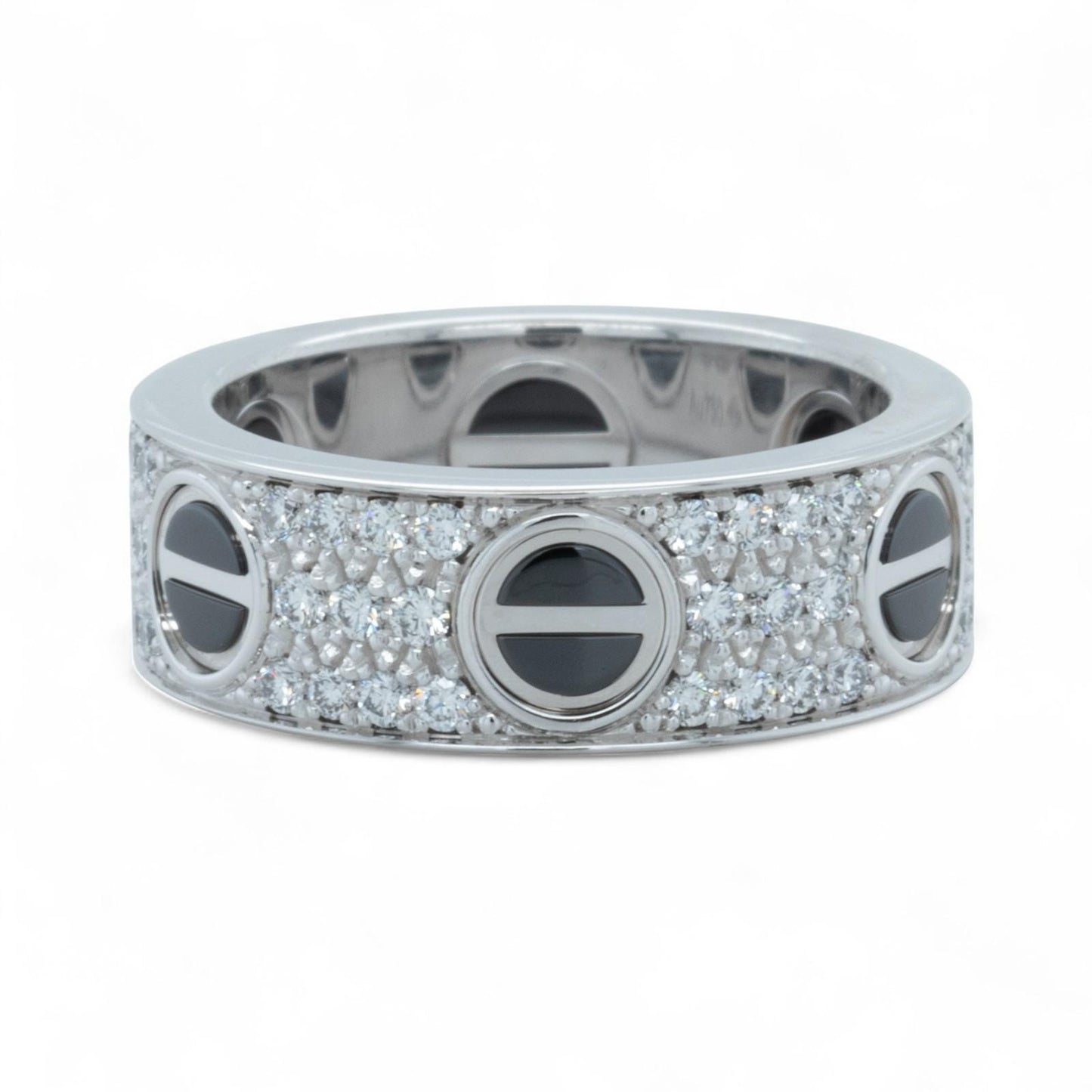 Cartier Love Ceramic Pave Diamond 18k White Gold Ring Size 48 US 4.5 BOX CERT
