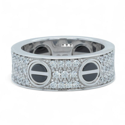 Cartier Love Ceramic Pave Diamond 18k White Gold Ring Size 48 US 4.5 BOX CERT