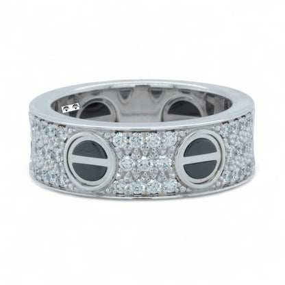 Cartier Love Ceramic Pave Diamond 18k White Gold Ring Size 48 US 4.5 BOX CERT