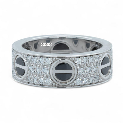 Cartier Love Ceramic Pave Diamond 18k White Gold Ring Size 48 US 4.5 BOX CERT