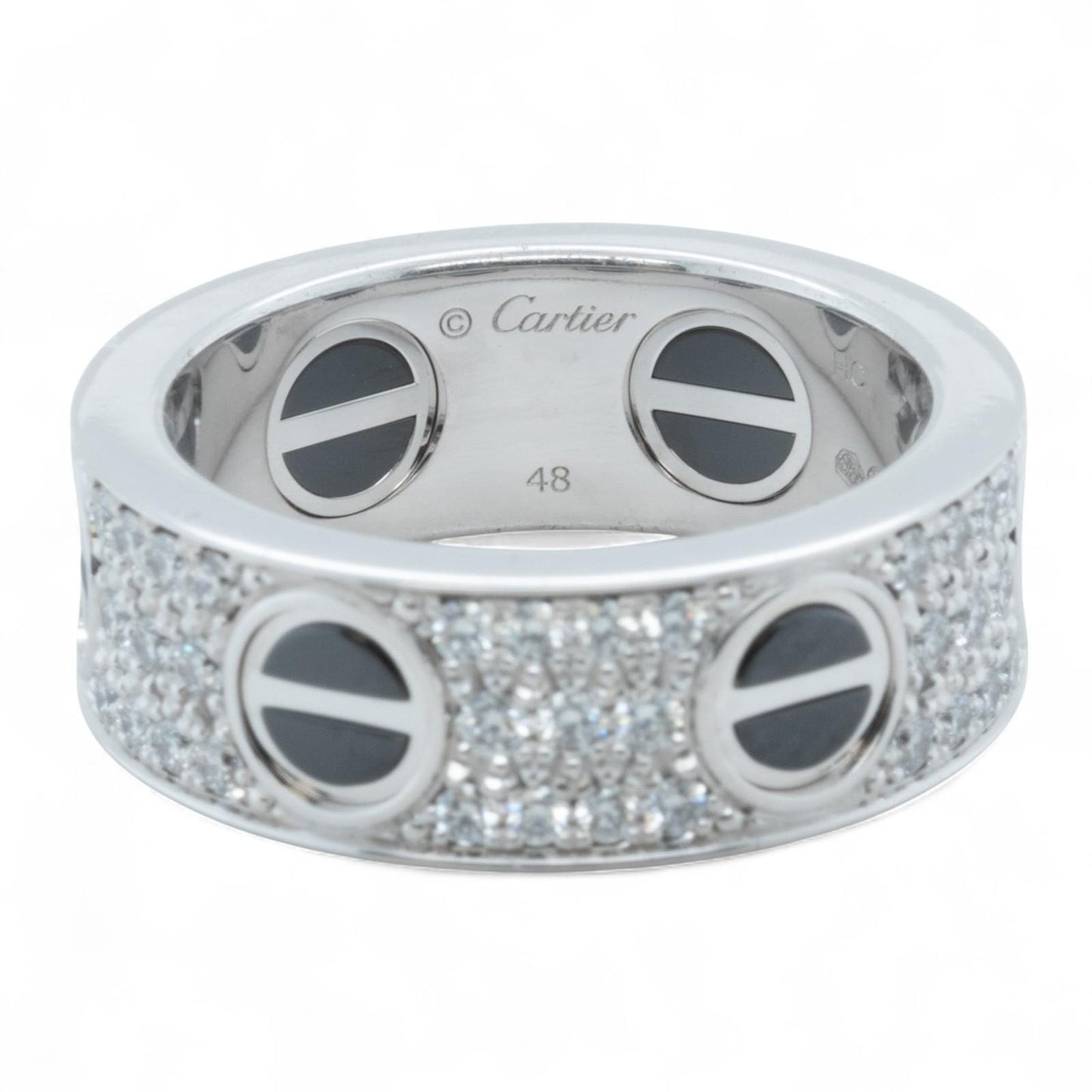 Cartier Love Ceramic Pave Diamond 18k White Gold Ring Size 48 US 4.5 BOX CERT