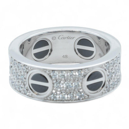Cartier Love Ceramic Pave Diamond 18k White Gold Ring Size 48 US 4.5 BOX CERT