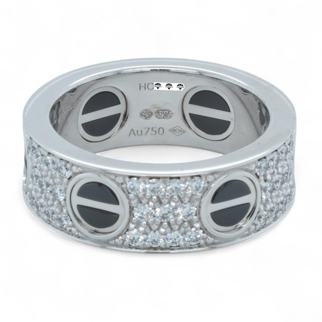 Cartier Love Ceramic Pave Diamond 18k White Gold Ring Size 48 US 4.5 BOX CERT