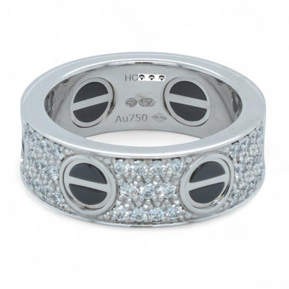 Cartier Love Ceramic Pave Diamond 18k White Gold Ring Size 48 US 4.5 BOX CERT