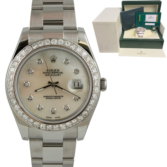 Rolex Datejust II 41mm MOP Diamond Dial Bezel Stainless Steel 116300 BOX PAPERS