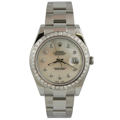 Rolex Datejust II 41mm MOP Diamond Dial Bezel Stainless Steel 116300 BOX PAPERS