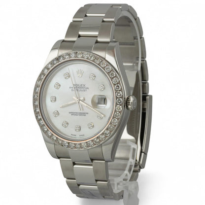 Rolex Datejust II 41mm MOP Diamond Dial Bezel Stainless Steel 116300 BOX PAPERS