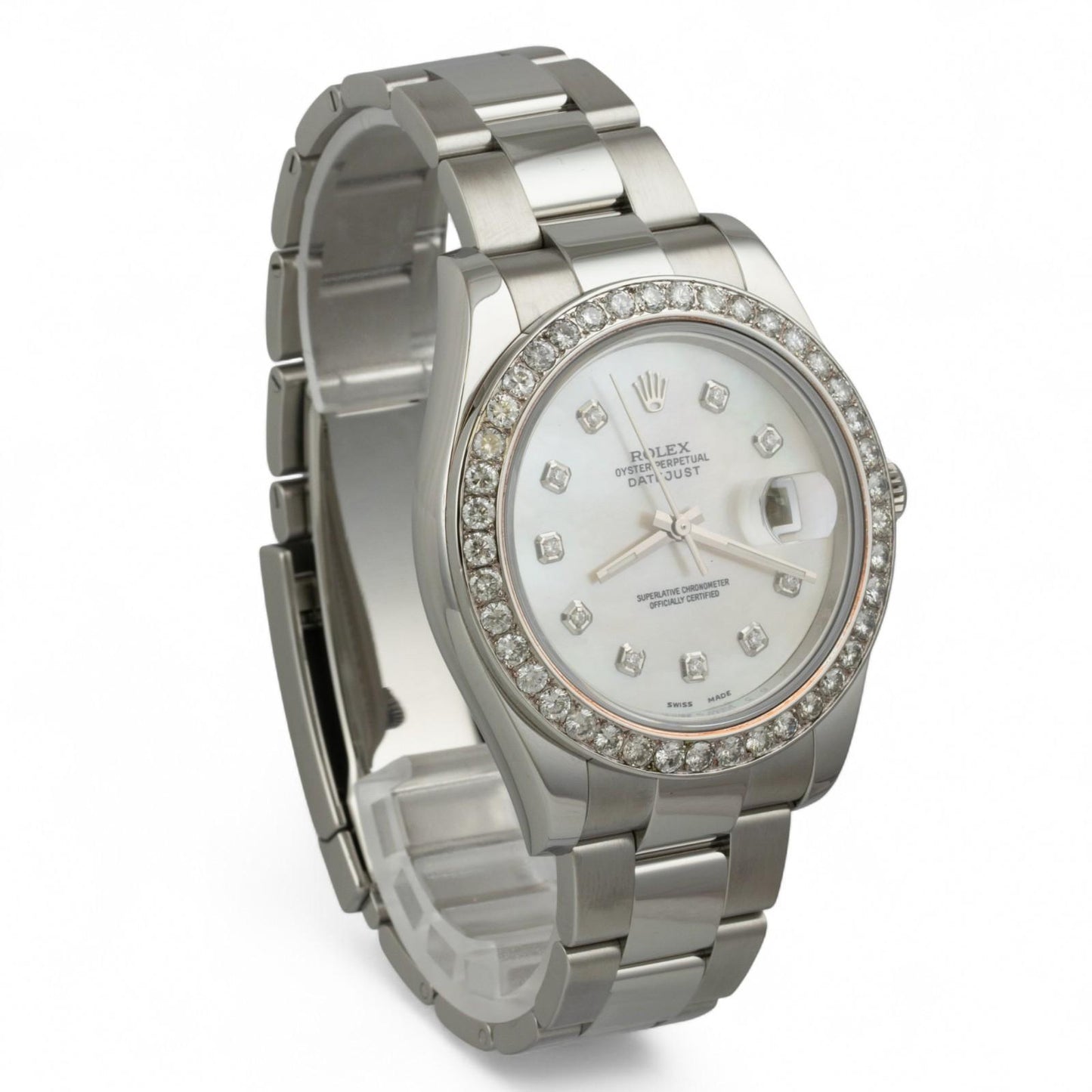 Rolex Datejust II 41mm MOP Diamond Dial Bezel Stainless Steel 116300 BOX PAPERS