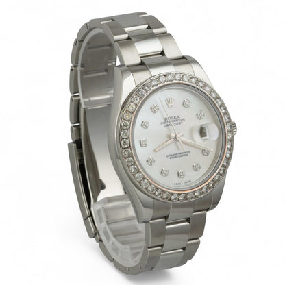 Rolex Datejust II 41mm MOP Diamond Dial Bezel Stainless Steel 116300 BOX PAPERS
