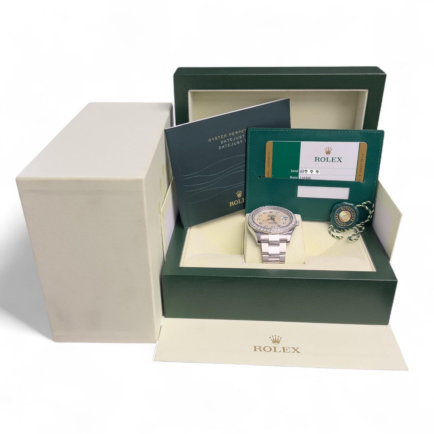 Rolex Datejust II 41mm MOP Diamond Dial Bezel Stainless Steel 116300 BOX PAPERS