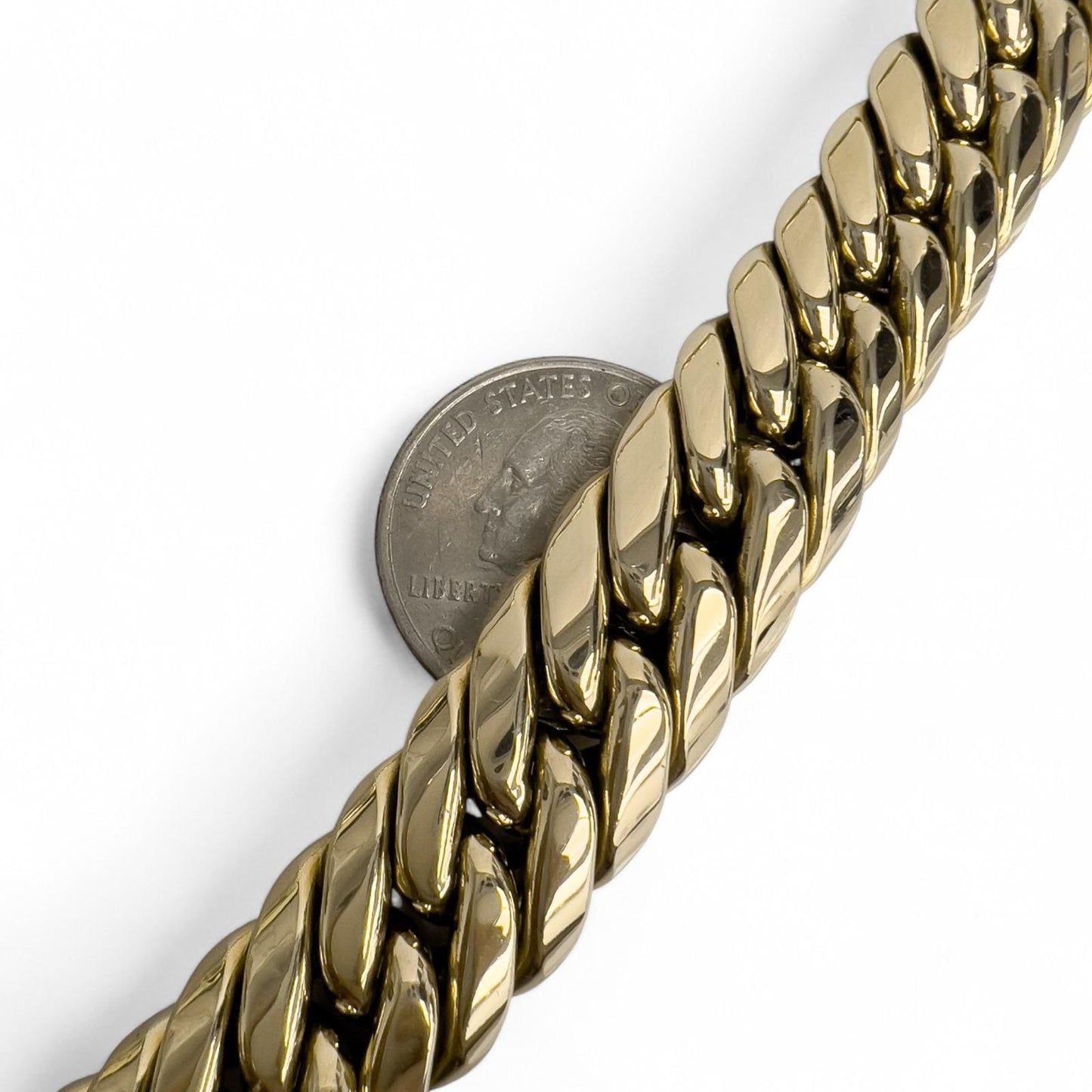 14k Yellow Gold Graduated Cuban Link Semi-Solid Chain Choker Necklace 16" 59.7g