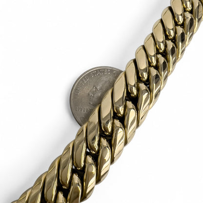 14k Yellow Gold Graduated Cuban Link Semi-Solid Chain Choker Necklace 16" 59.7g