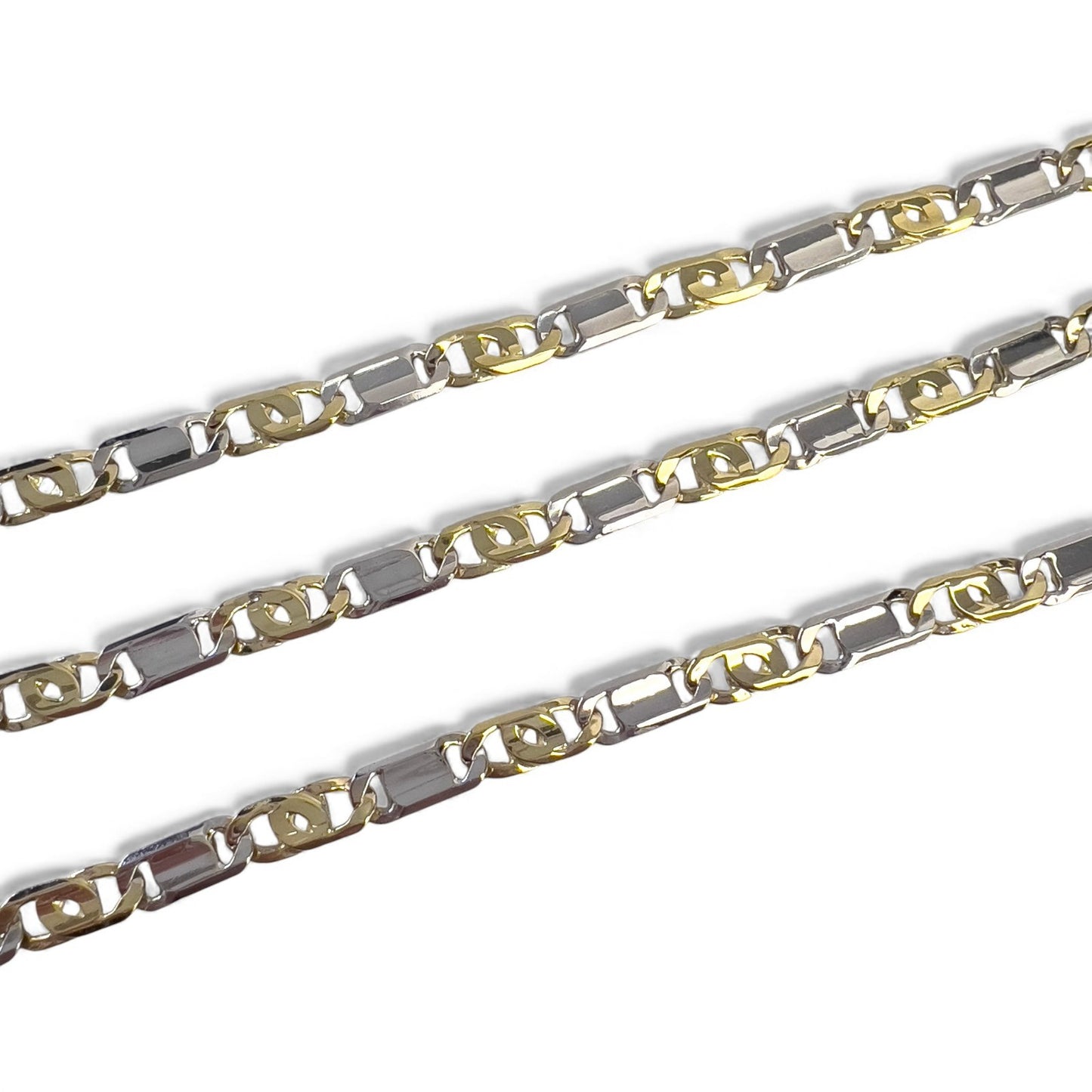 Y.T. 14k White & Yellow Gold Tiger Eye Link 6mm Chain Necklace 43.1g 22.5" ITALY