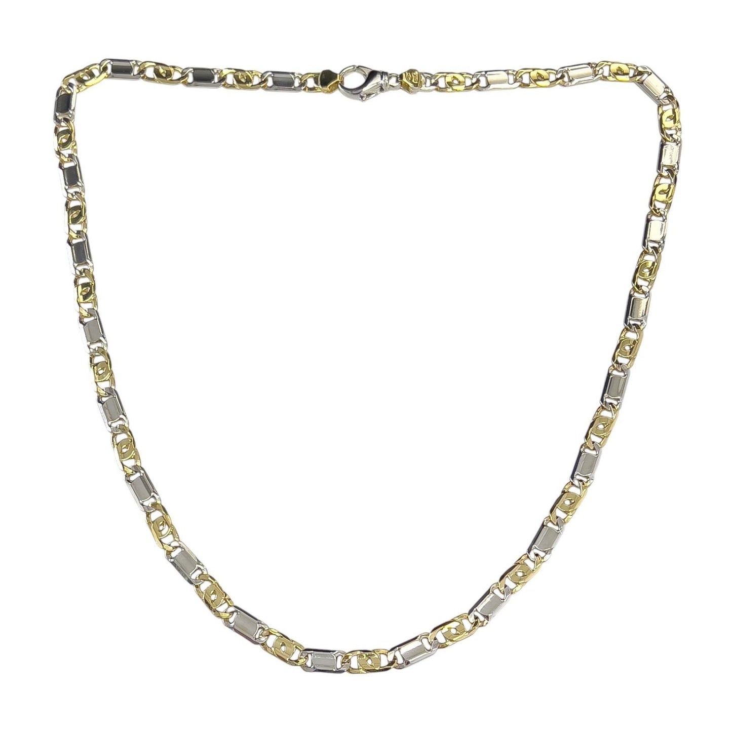 Y.T. 14k White & Yellow Gold Tiger Eye Link 6mm Chain Necklace 43.1g 22.5" ITALY