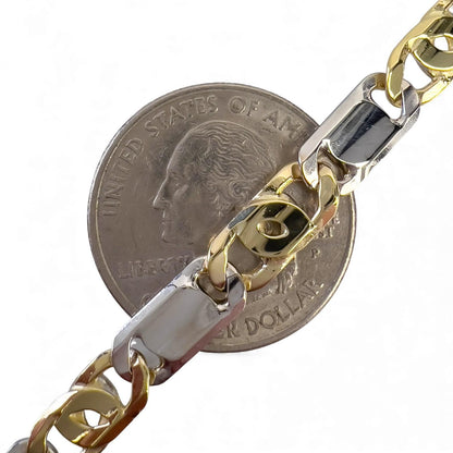 Y.T. 14k White & Yellow Gold Tiger Eye Link 6mm Chain Necklace 43.1g 22.5" ITALY