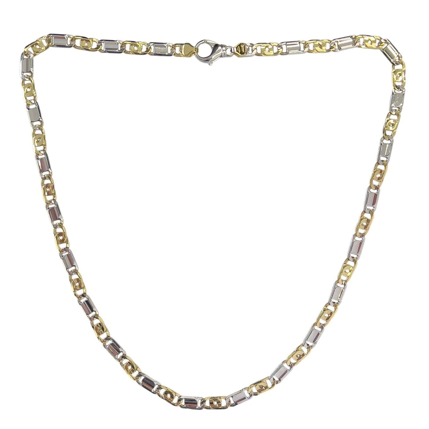 Y.T. 14k White & Yellow Gold Tiger Eye Link 6mm Chain Necklace 43.1g 22.5" ITALY