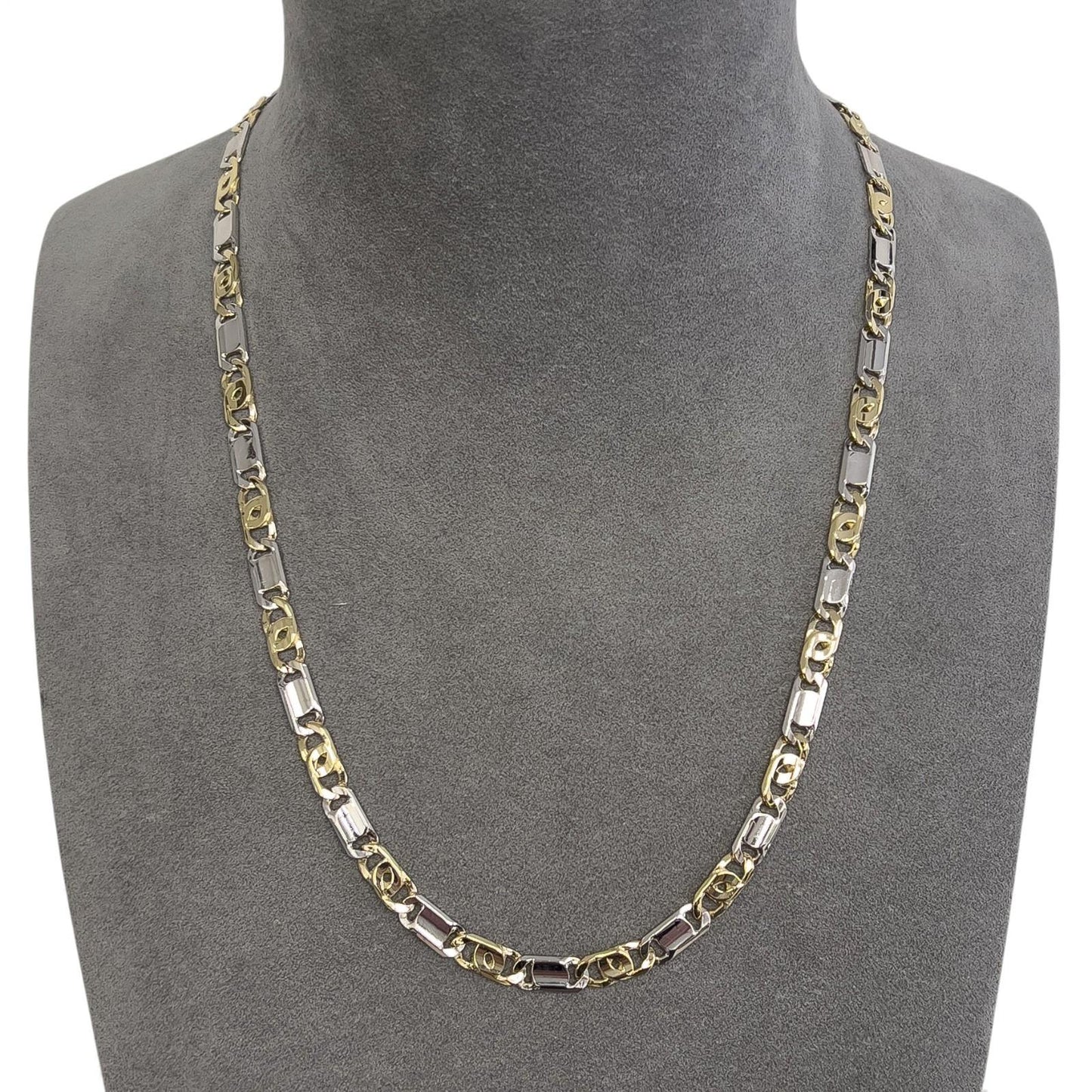 Y.T. 14k White & Yellow Gold Tiger Eye Link 6mm Chain Necklace 43.1g 22.5" ITALY