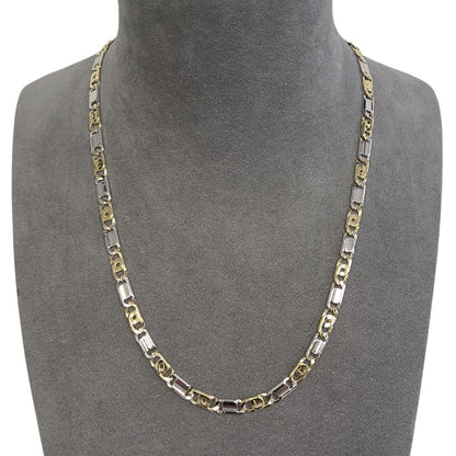 Y.T. 14k White & Yellow Gold Tiger Eye Link 6mm Chain Necklace 43.1g 22.5" ITALY