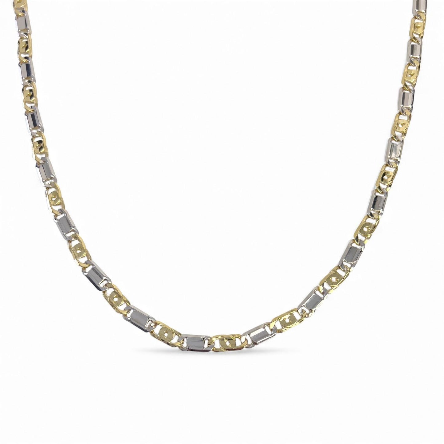 Y.T. 14k White & Yellow Gold Tiger Eye Link 6mm Chain Necklace 43.1g 22.5" ITALY