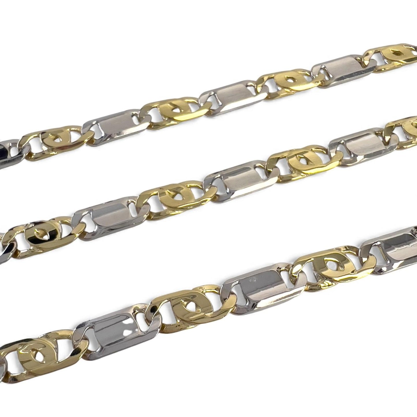 Y.T. 14k White & Yellow Gold Tiger Eye Link 6mm Chain Necklace 43.1g 22.5" ITALY