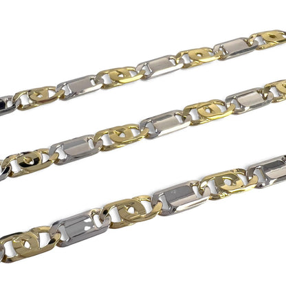 Y.T. 14k White & Yellow Gold Tiger Eye Link 6mm Chain Necklace 43.1g 22.5" ITALY