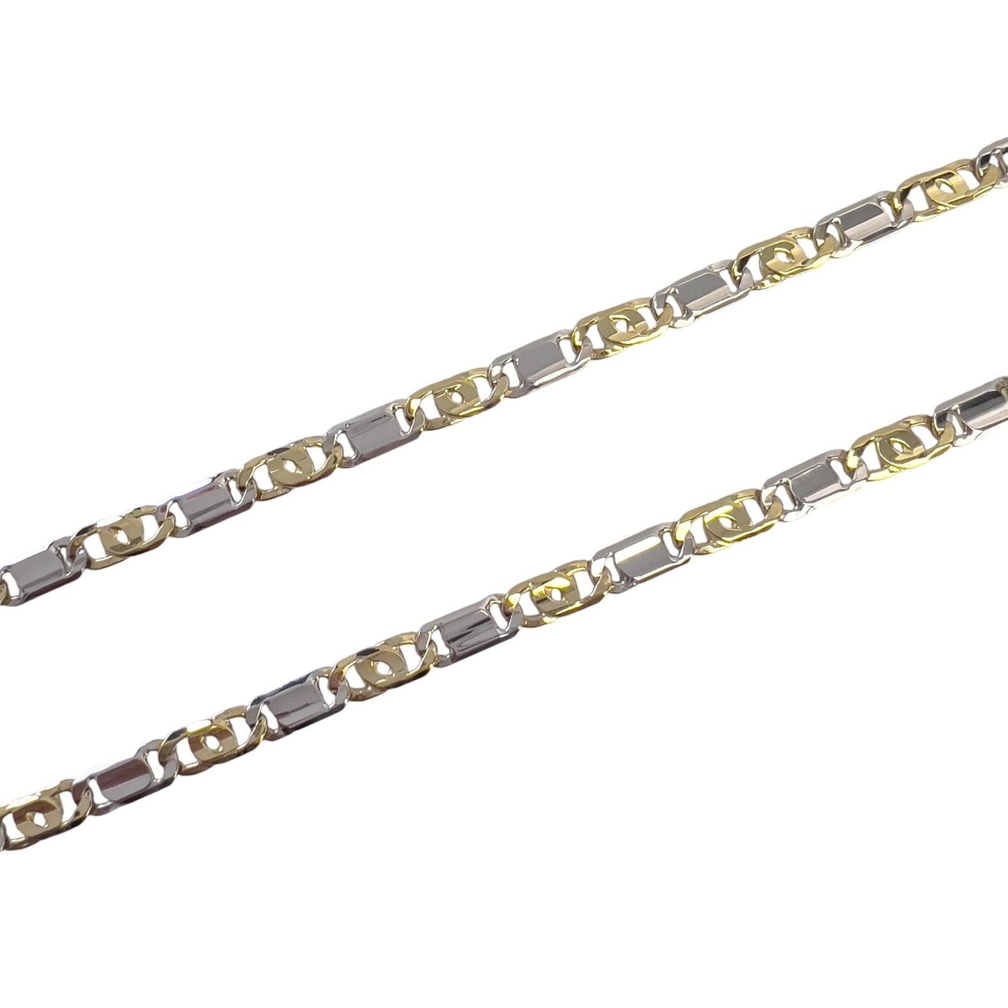 Y.T. 14k White & Yellow Gold Tiger Eye Link 6mm Chain Necklace 43.1g 22.5" ITALY