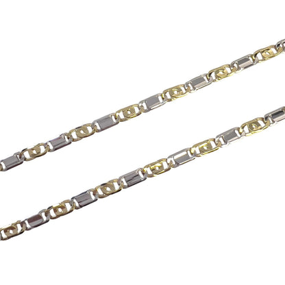 Y.T. 14k White & Yellow Gold Tiger Eye Link 6mm Chain Necklace 43.1g 22.5" ITALY