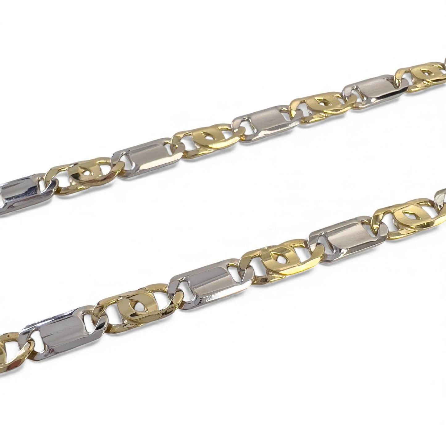 Y.T. 14k White & Yellow Gold Tiger Eye Link 6mm Chain Necklace 43.1g 22.5" ITALY