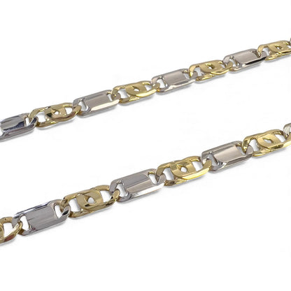 Y.T. 14k White & Yellow Gold Tiger Eye Link 6mm Chain Necklace 43.1g 22.5" ITALY