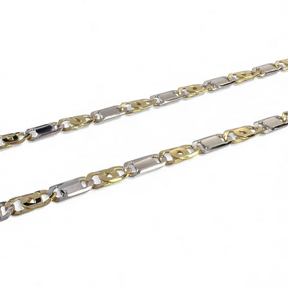 Y.T. 14k White & Yellow Gold Tiger Eye Link 6mm Chain Necklace 43.1g 22.5" ITALY