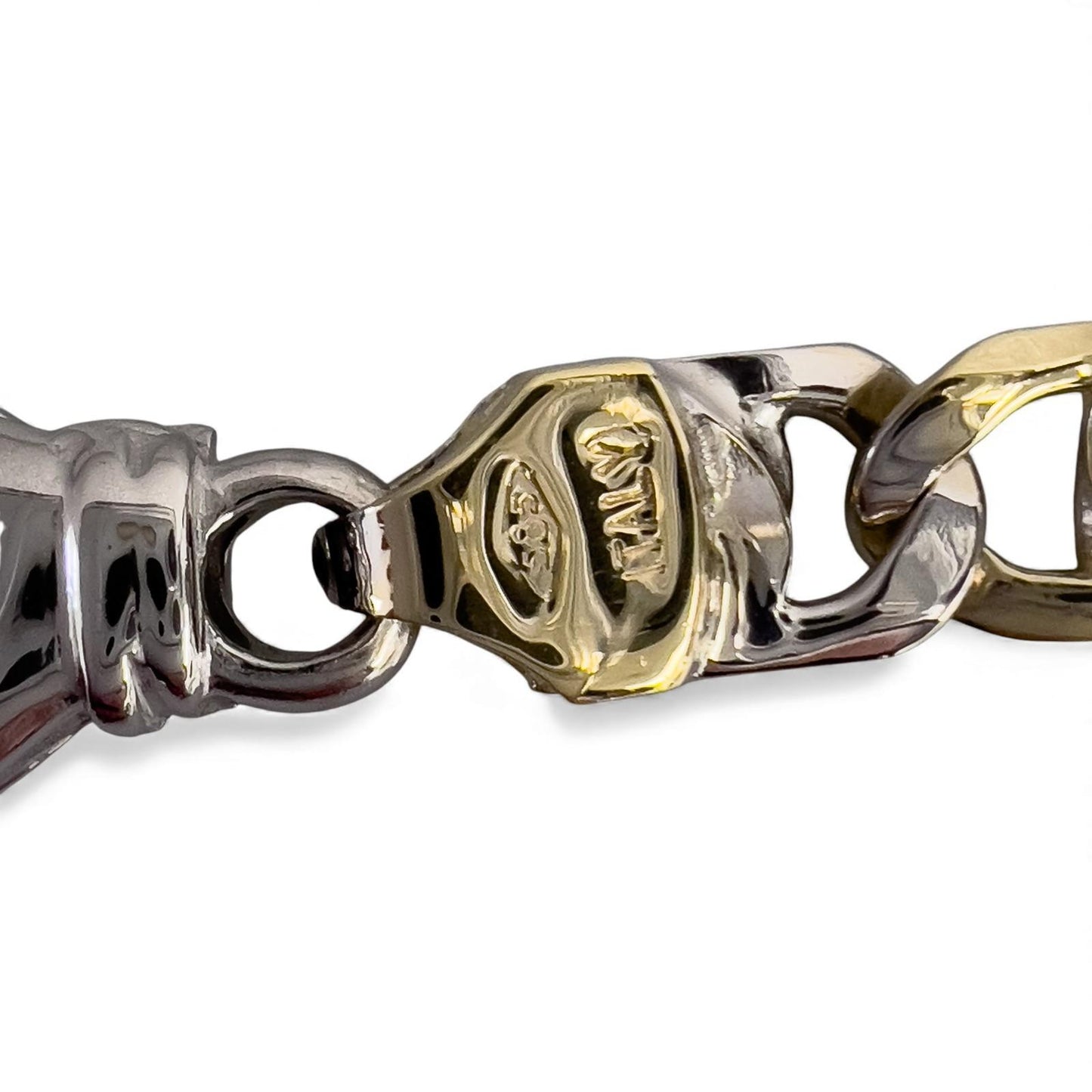 Y.T. 14k White & Yellow Gold Tiger Eye Link 6mm Chain Necklace 43.1g 22.5" ITALY