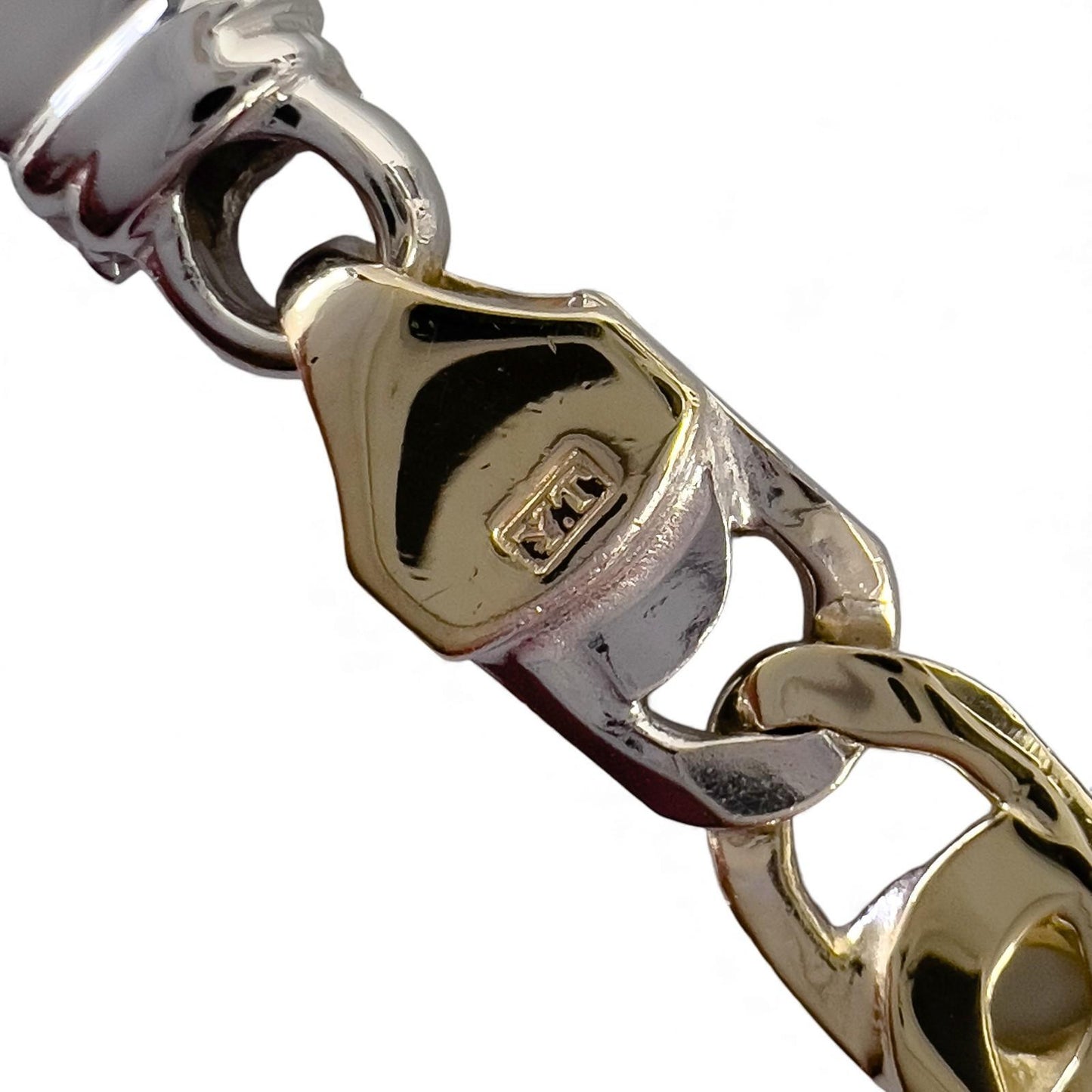 Y.T. 14k White & Yellow Gold Tiger Eye Link 6mm Chain Necklace 43.1g 22.5" ITALY