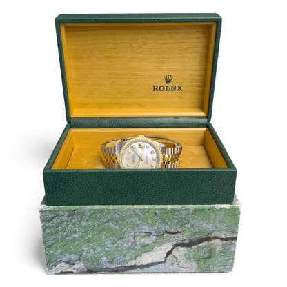 Rolex Datejust 36mm MOP Diamond Dial Bezel 18k Gold & Stainless Steel 16233 BOX
