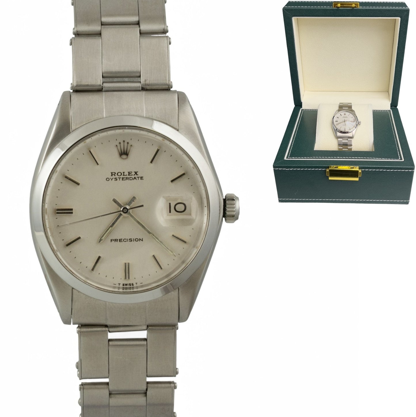 Rolex Oyster Date Precision 6694 Silver Dial Stainless Steel Smooth Bezel 34mm